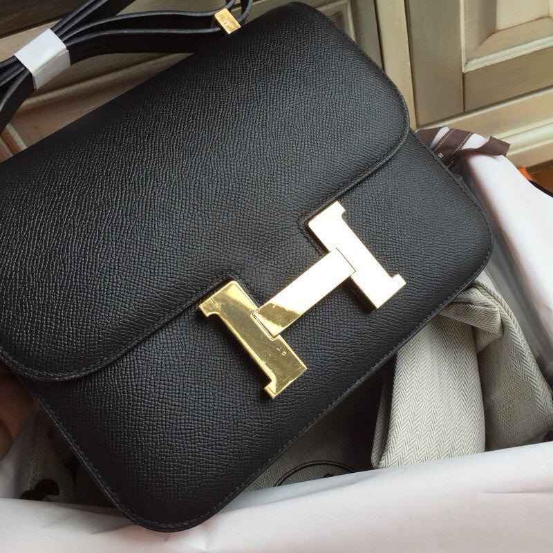 Hermes Black Constance 24 Epsom bag with Gold Hardwares