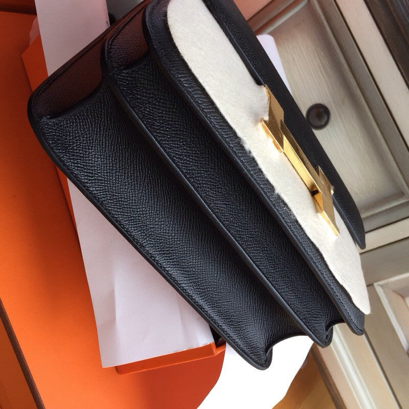 Hermes Black Constance 24 Epsom bag with Gold Hardwares
