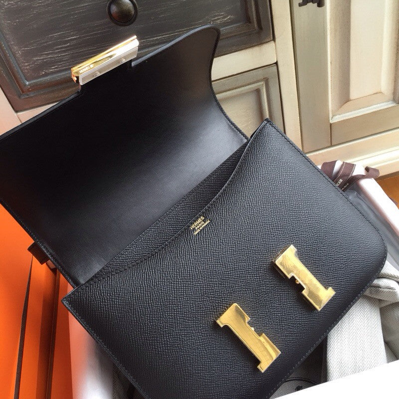 Hermes Black Constance 24 Epsom bag with Gold Hardwares