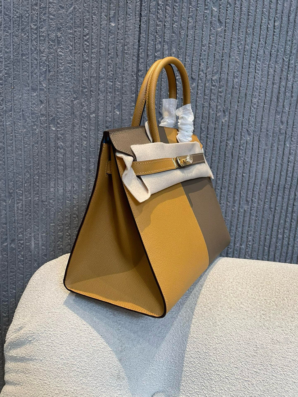 Hermès NEW HERMES BIRKIN SELLIER HANDBAG 30 SESAME EPSOM LEATHER SUIT & ETOUPE BAG