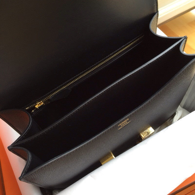 Hermes Black Constance 24 Epsom bag with Gold Hardwares