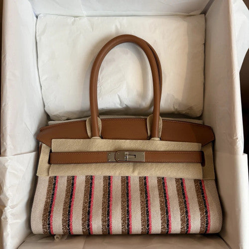 Hermes Birkin Shoulder light Toile H 39cm Gold swift / Rose Pop-noir-Gold Phw
