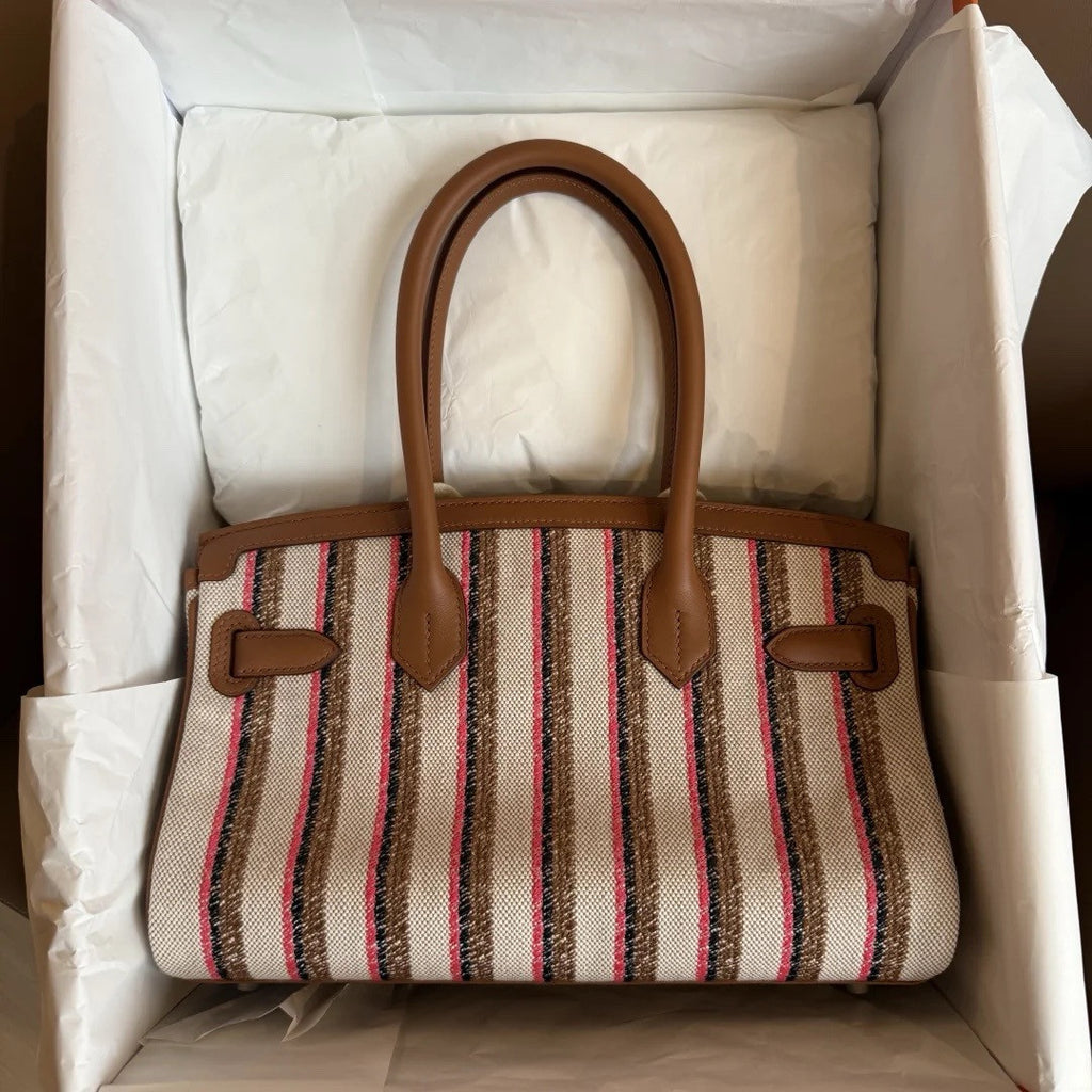 Hermes Birkin Shoulder light Toile H 39cm Gold swift / Rose Pop-noir-Gold Phw