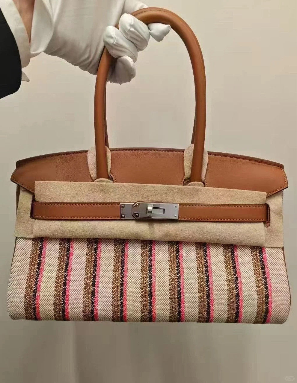 Hermes Birkin Shoulder light Toile H 39cm Gold swift / Rose Pop-noir-Gold Phw
