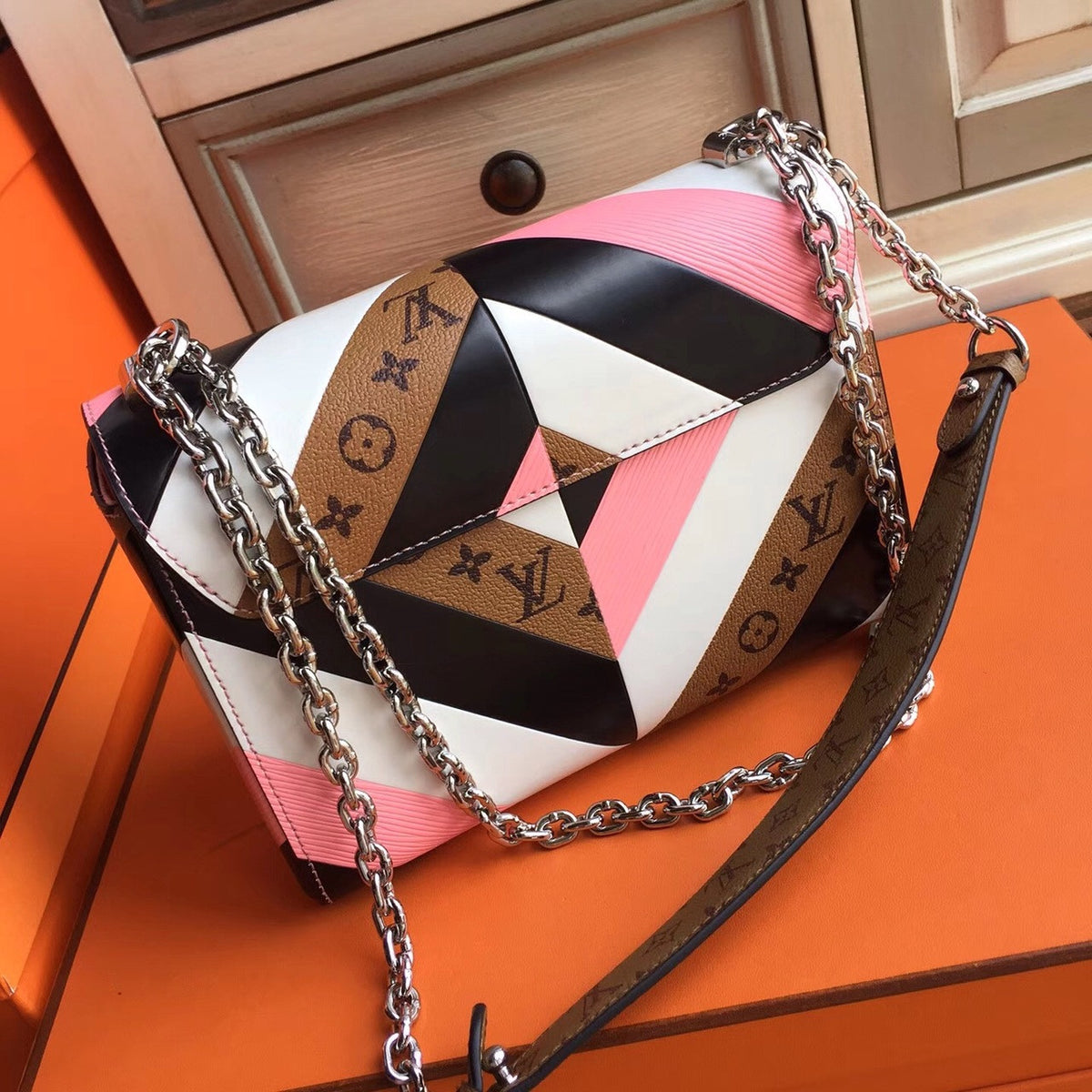 Louis Vuitton  White/Pink/Black and monogram Reverse Twist Bag  Limited Edition
