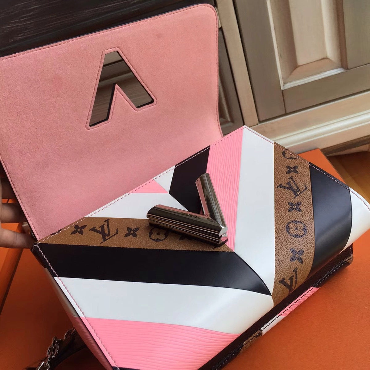 Louis Vuitton  White/Pink/Black and monogram Reverse Twist Bag  Limited Edition
