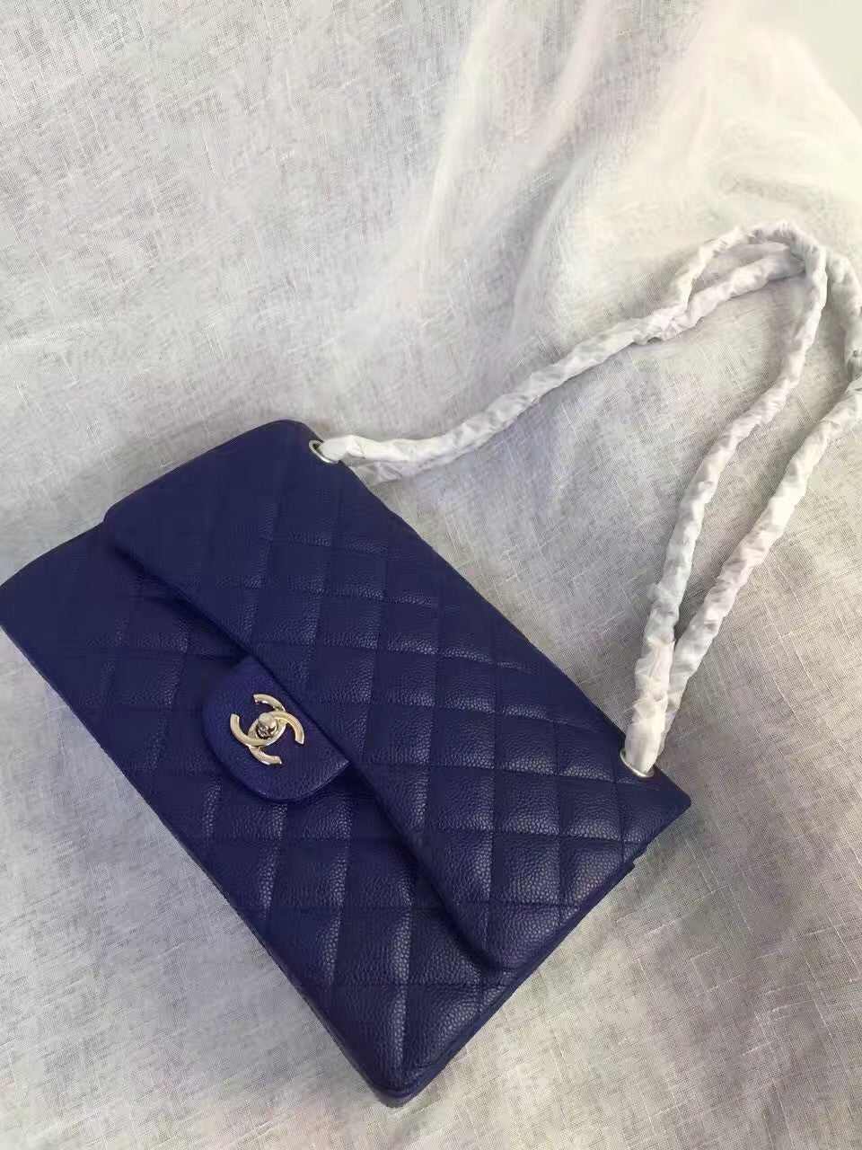 Chanel Reissue 2.55 Flap Bag size 227 in Blue Caviar Leather