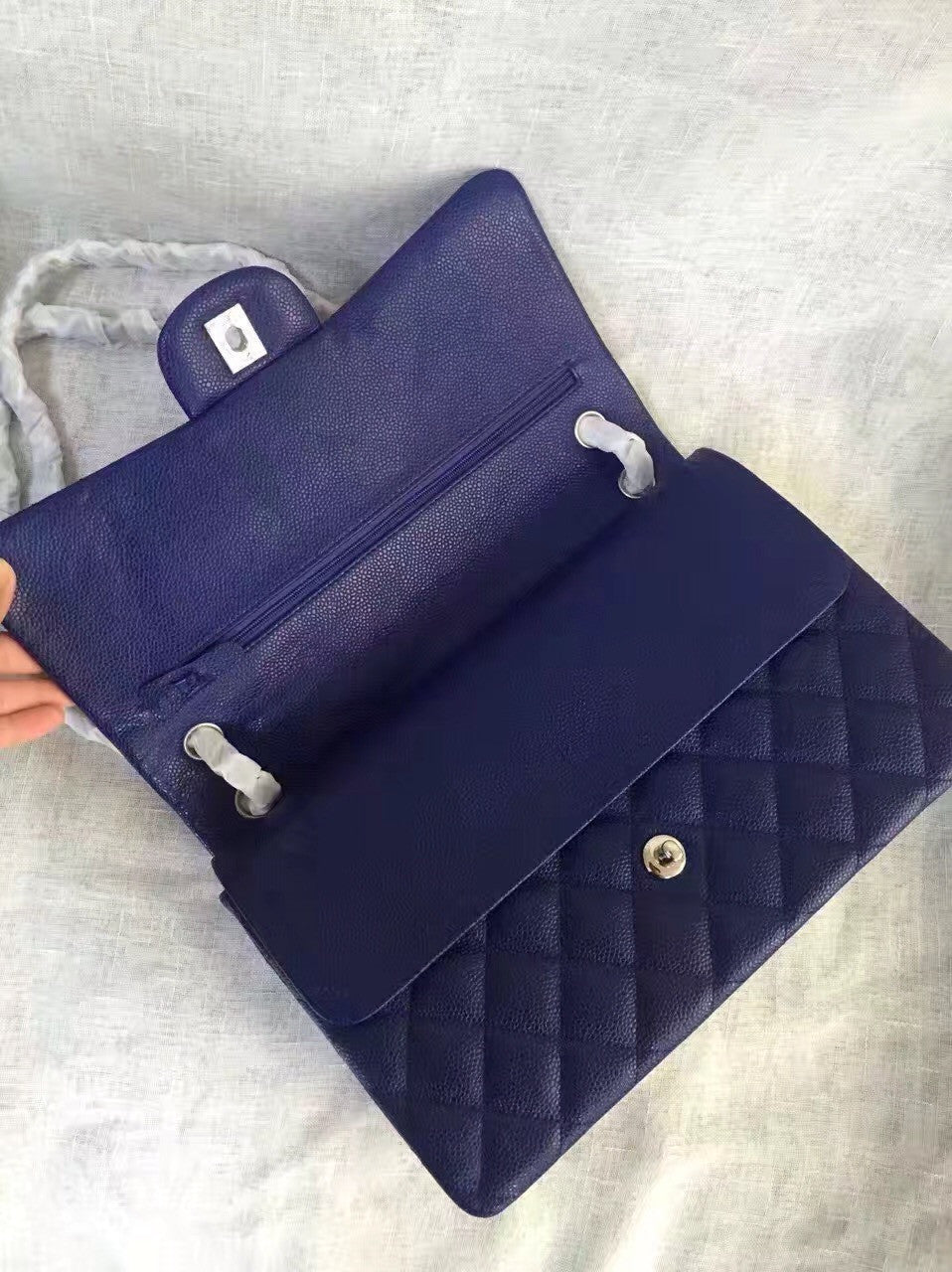 Chanel Reissue 2.55 Flap Bag size 227 in Blue Caviar Leather