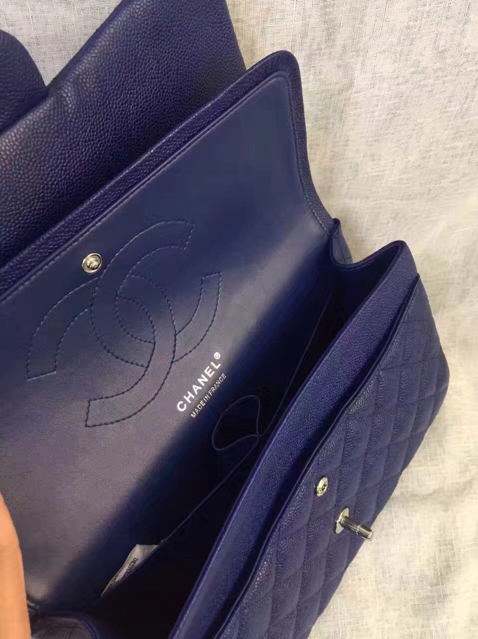 Chanel Reissue 2.55 Flap Bag size 227 in Blue Caviar Leather