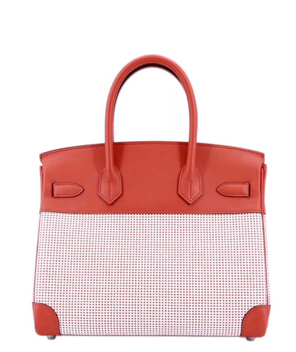 [Online Exclusive]Hermes Birkin 30 Toile Quadrille Terre Battue Swift leather PHW (New Toile 2022)