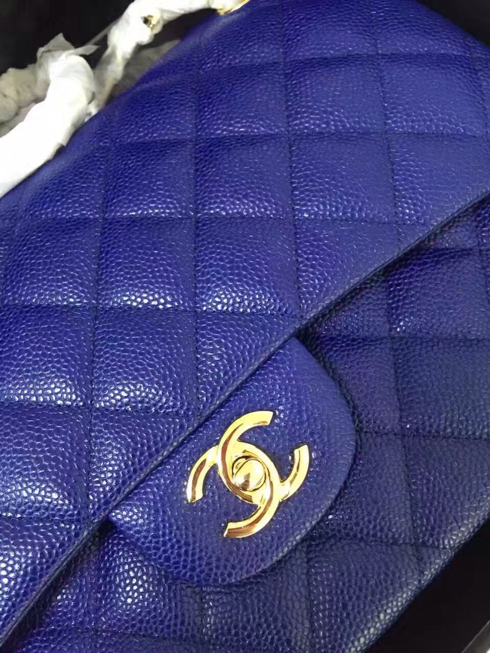 Chanel Reissue 2.55 Flap Bag size 227 in Blue Caviar Leather