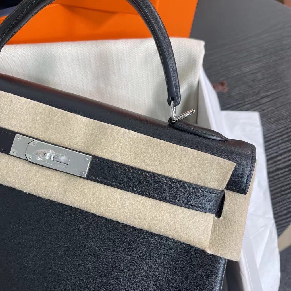Hermes black Kelly 32cm Swift Palladium Hardware