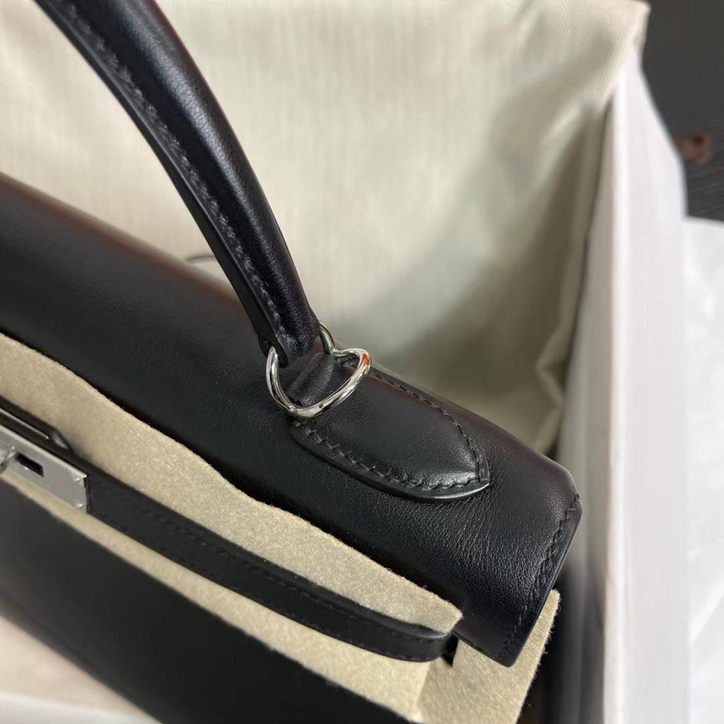 Hermes black Kelly 32cm Swift Palladium Hardware