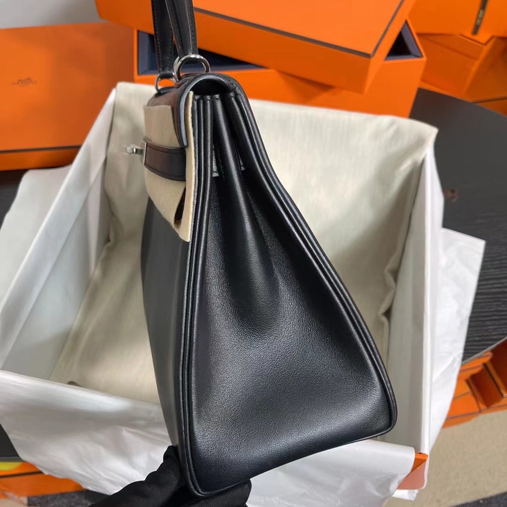 Hermes black Kelly 32cm Swift Palladium Hardware
