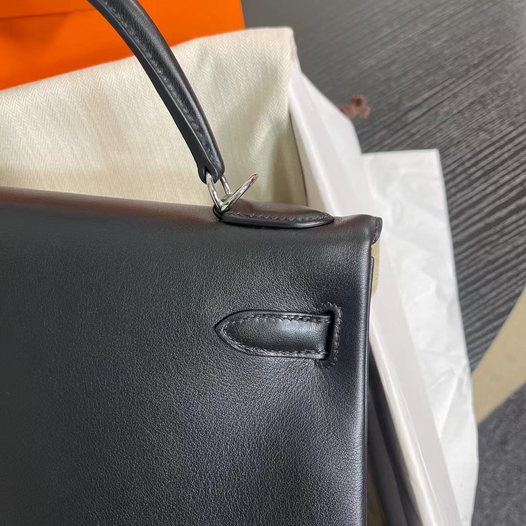 Hermes black Kelly 32cm Swift Palladium Hardware