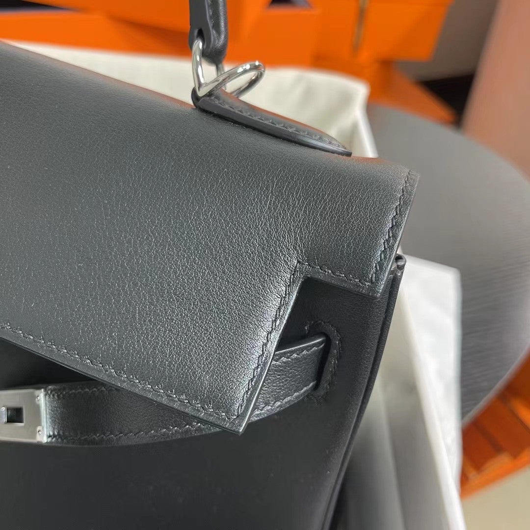 Hermes black Kelly 32cm Swift Palladium Hardware