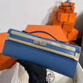 HERMES KELLY CUT CLUTCH BAG blue agate  GOLD HARDWARE