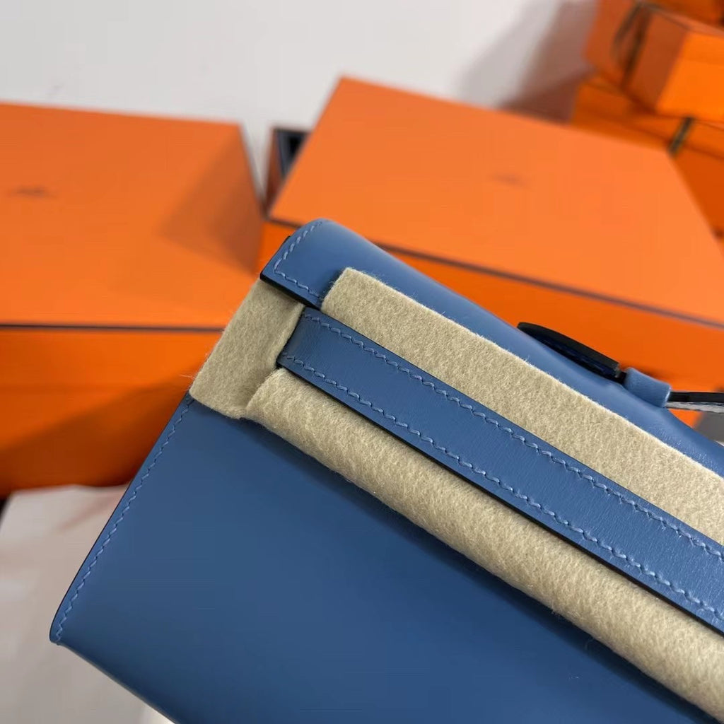 HERMES KELLY CUT CLUTCH BAG blue agate  GOLD HARDWARE