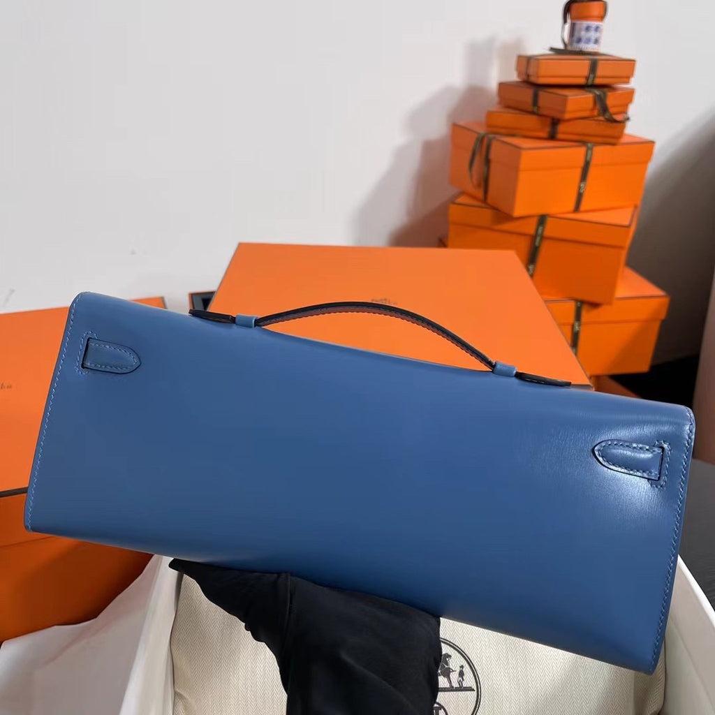 HERMES KELLY CUT CLUTCH BAG blue agate  GOLD HARDWARE