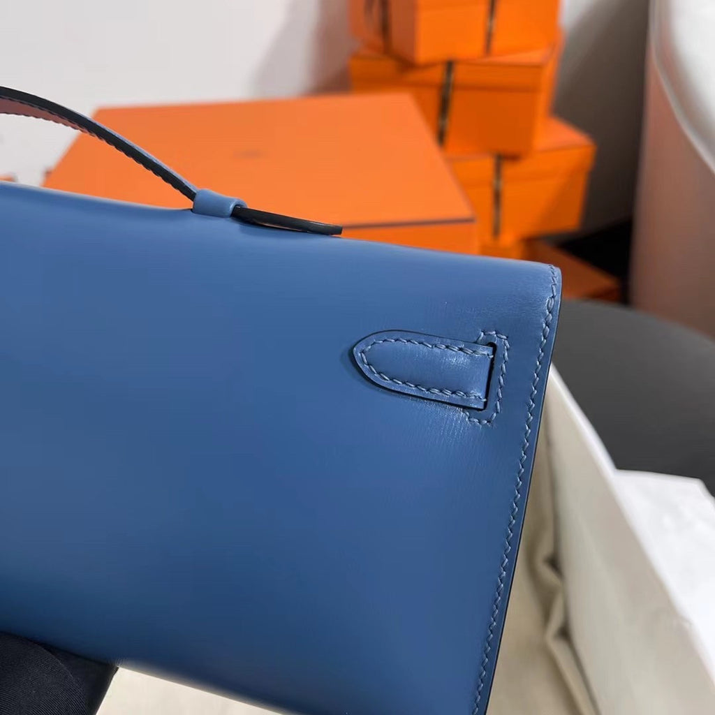 HERMES KELLY CUT CLUTCH BAG blue agate  GOLD HARDWARE