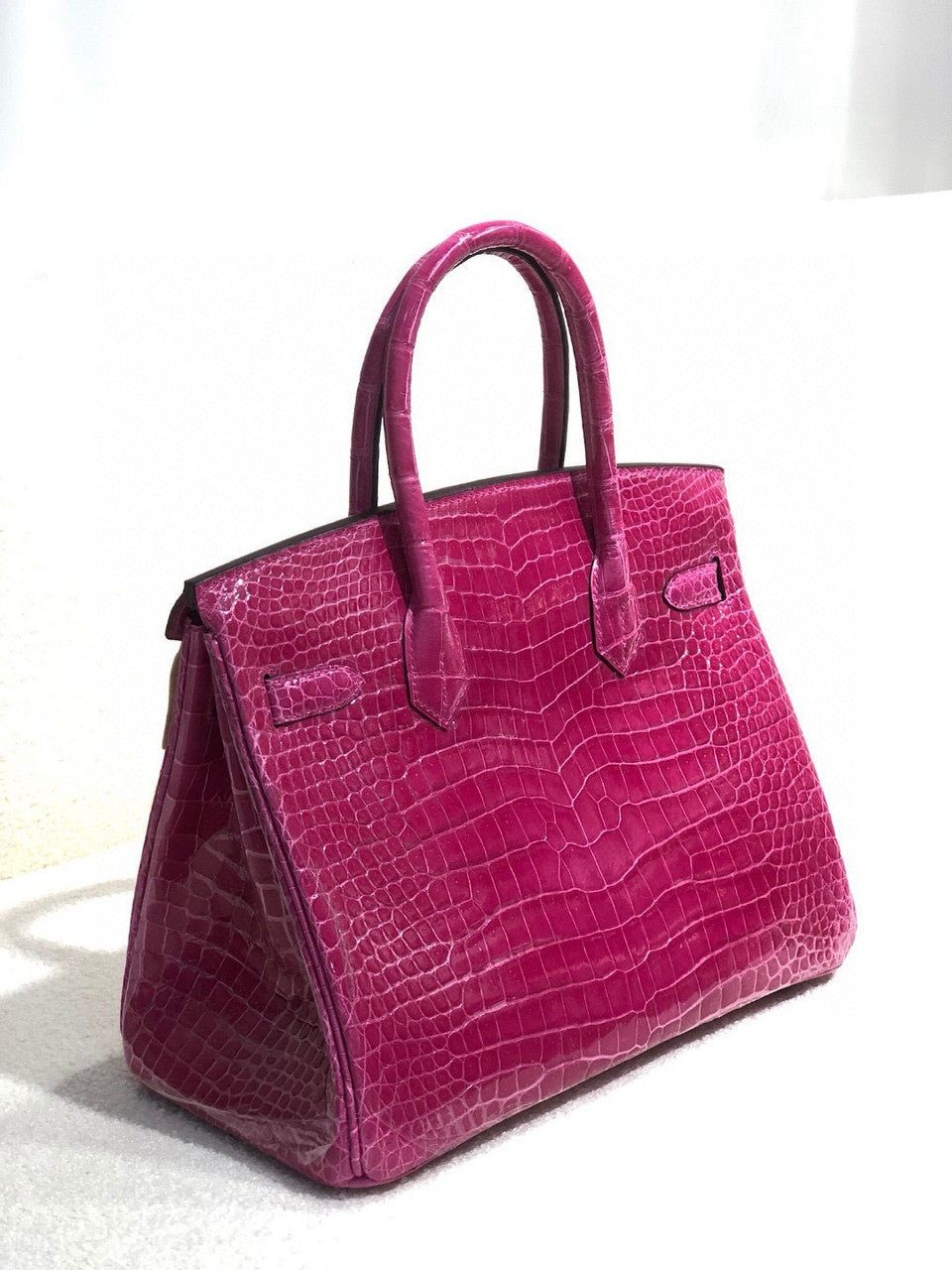 Hermes Rose Scheherazade  Birkin 30 in Porosus  Crocodile with Gold hardware