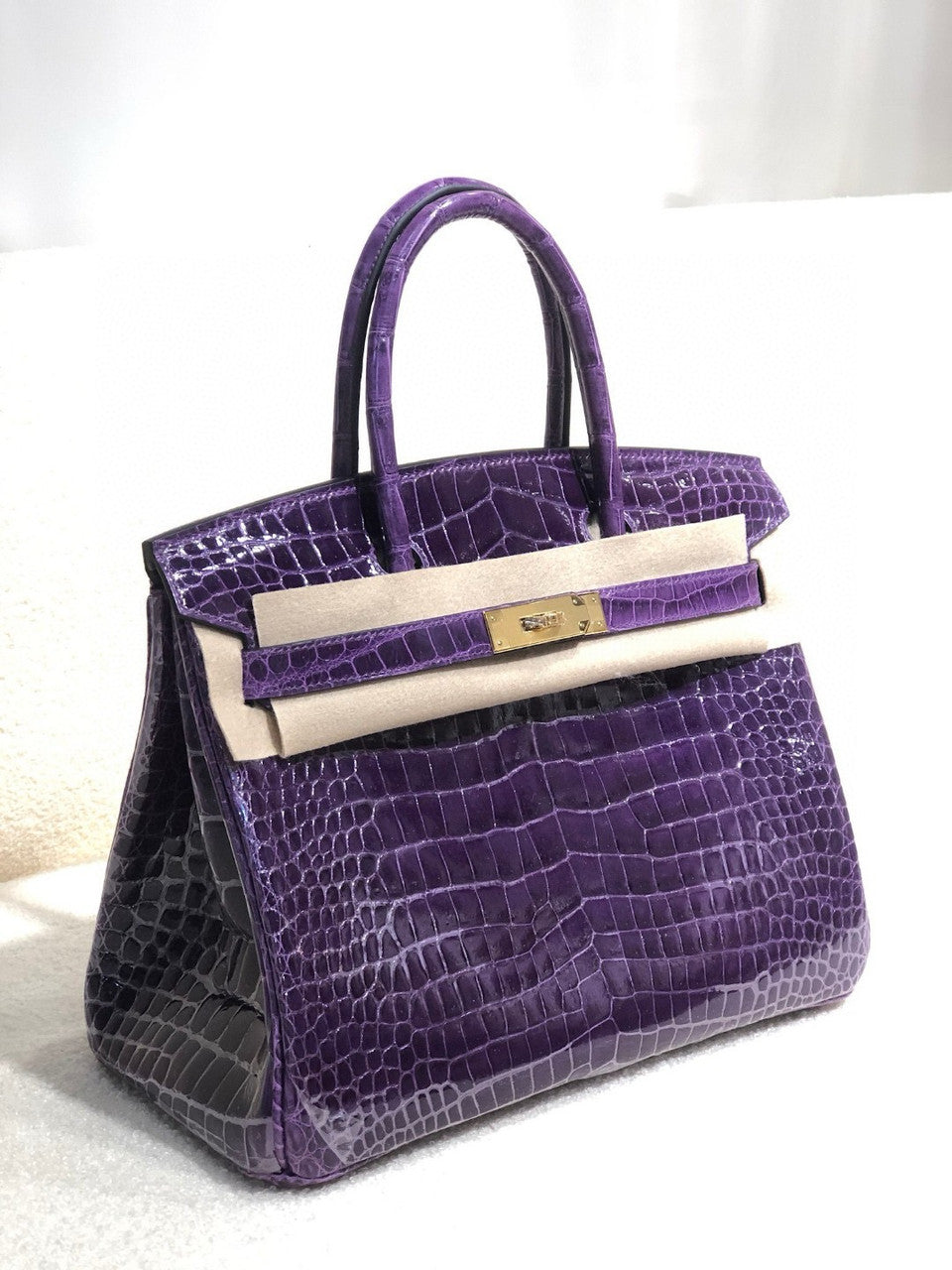 Hermes Raisin Birkin 30 in Porosus  Crocodile with Gold hardware