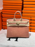 HERMES Rose Birkin 25 Matt alligator crocodile skin
