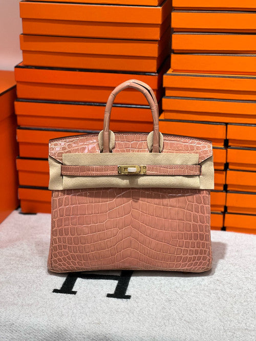 HERMES Rose Birkin 25 Matt alligator crocodile skin