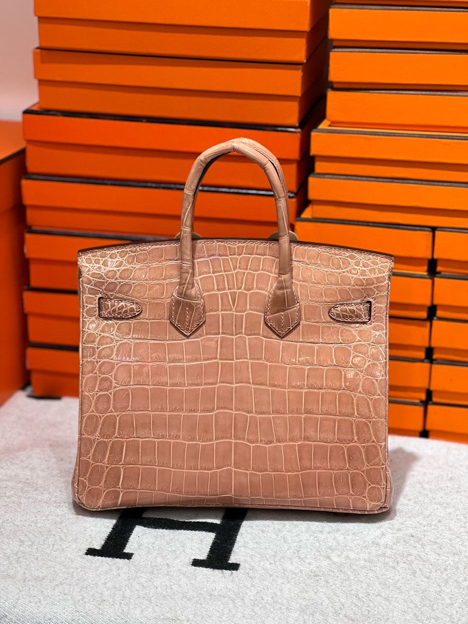 HERMES Rose Birkin 25 Matt alligator crocodile skin