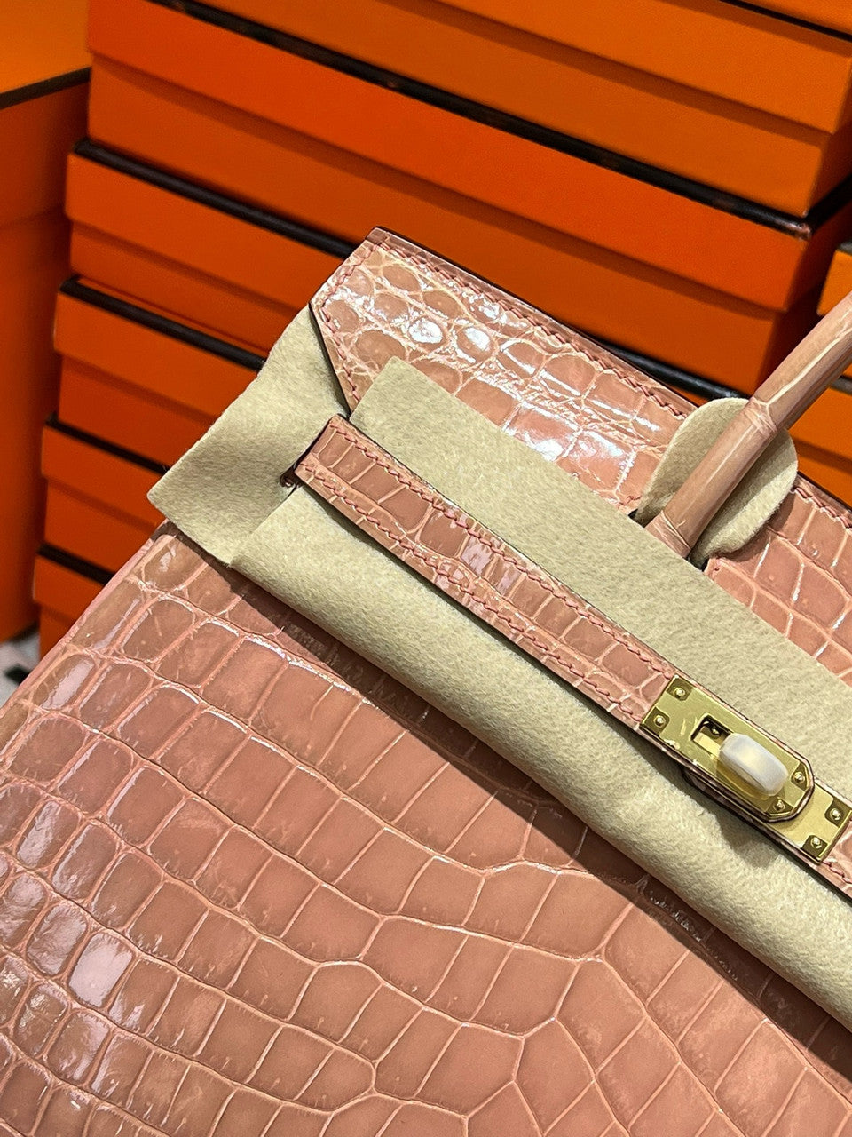 HERMES Rose Birkin 25 Matt alligator crocodile skin