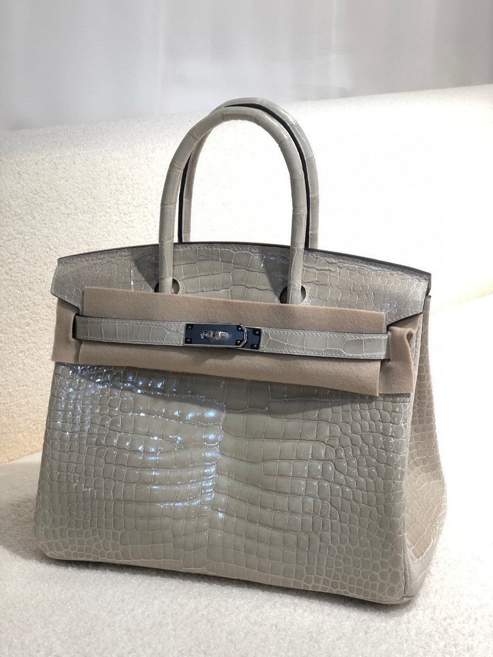 Hermes Gris Paris  Birkin 30 in Porosus  Crocodile with Palladium hardware