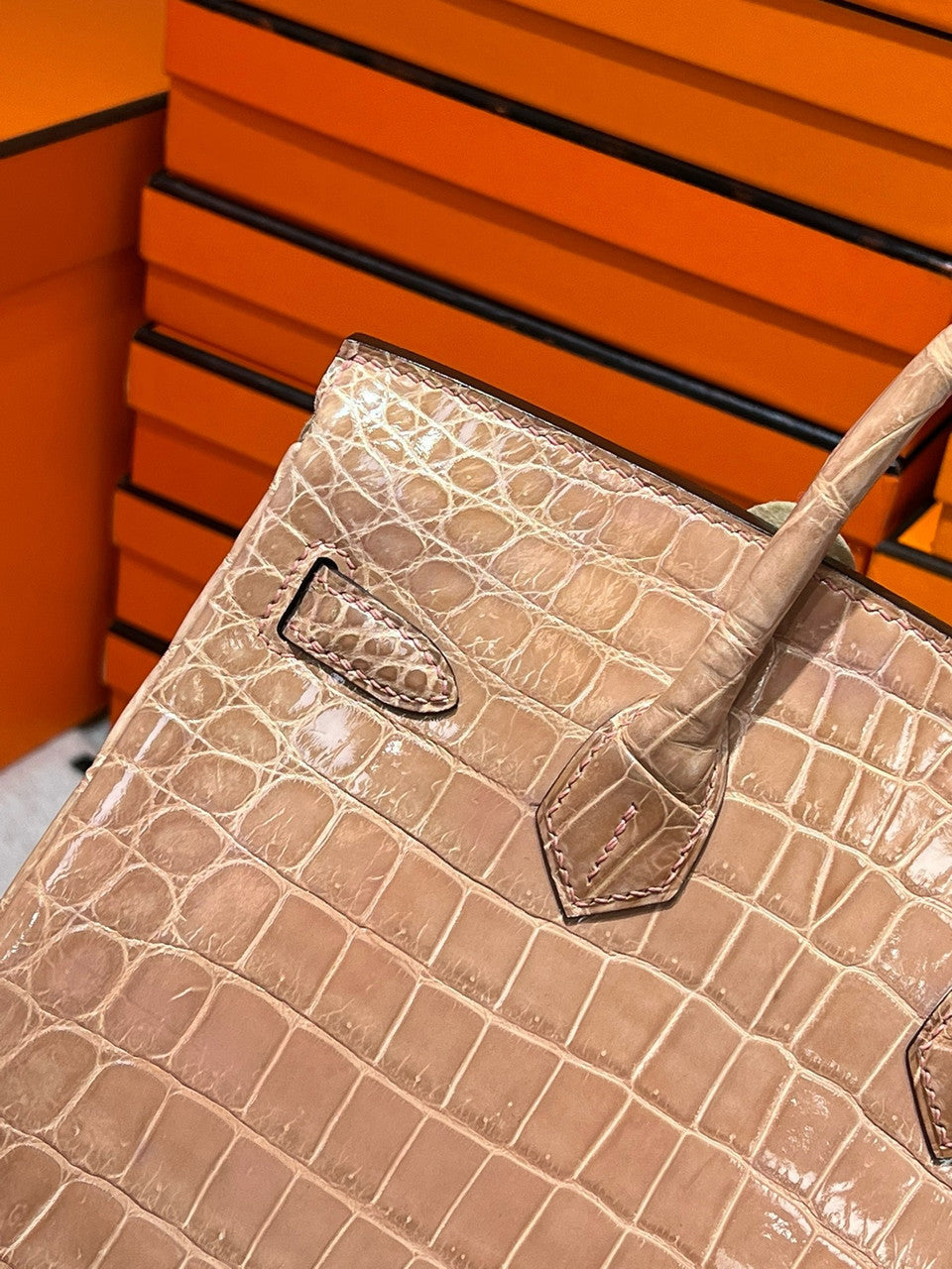 HERMES Rose Birkin 25 Matt alligator crocodile skin