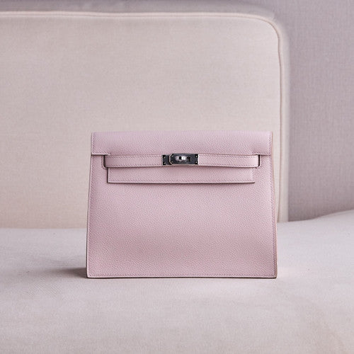 Hermes 09 MauvePale Kelly Danse Bag Evercolour Leather Palladium Hardware