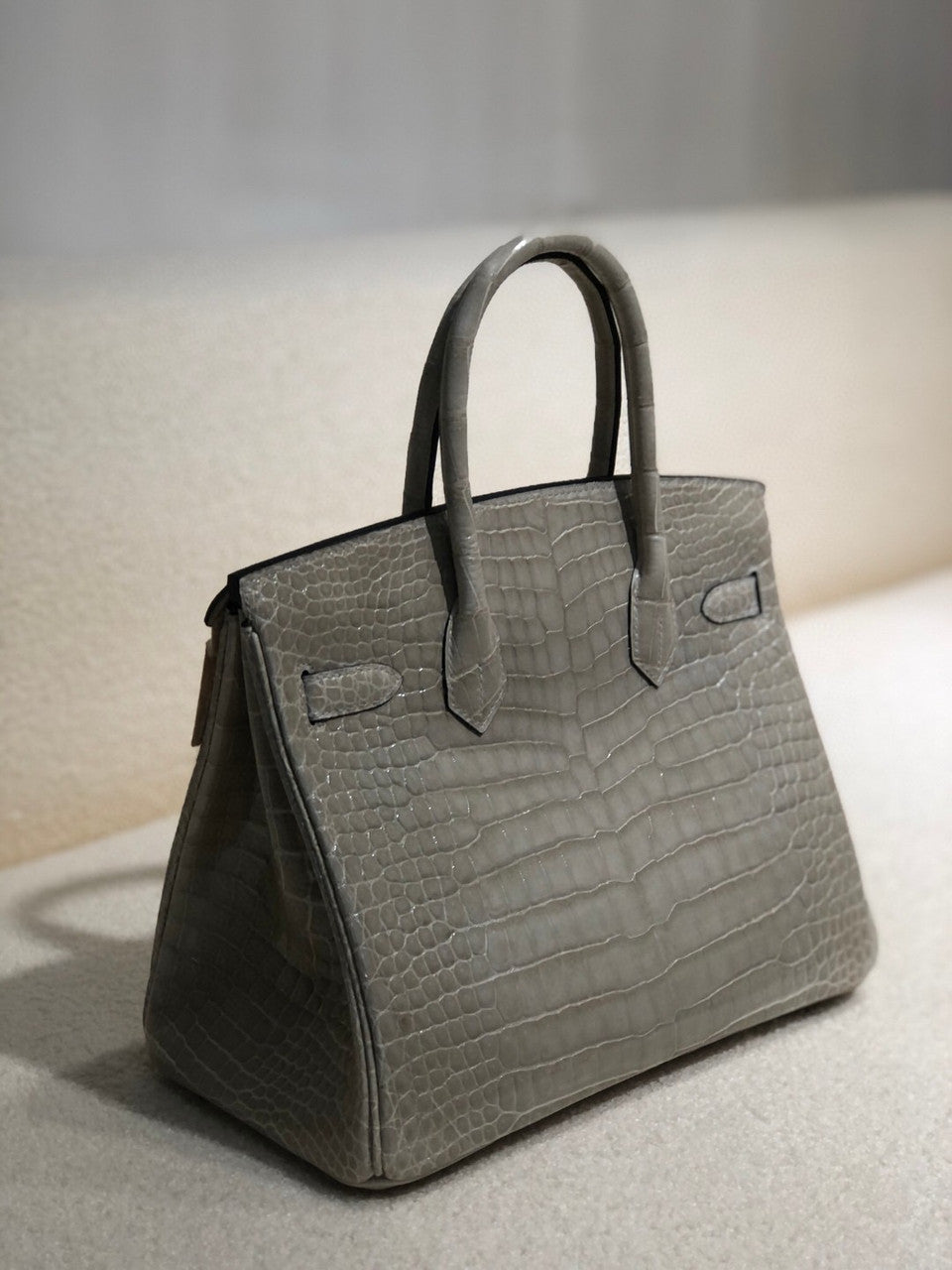 Hermes Gris Paris  Birkin 30 in Porosus  Crocodile with Palladium hardware
