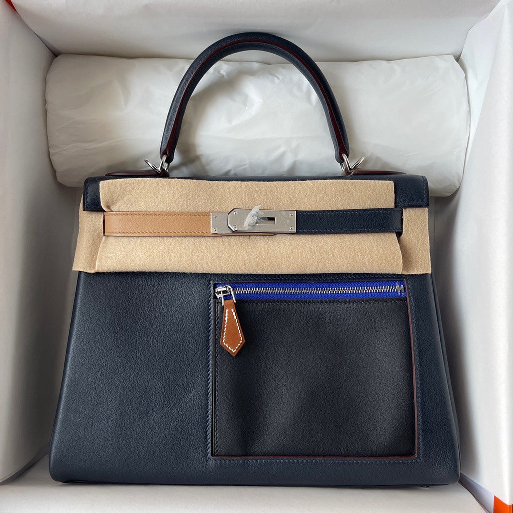 Hermes Colormatic Kelly 28 Bleu Nuit Swift Calfskin Palladium Hardware