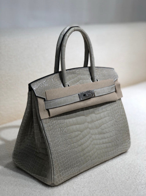 Hermes Gris Paris  Birkin 30 in Porosus  Crocodile with Palladium hardware
