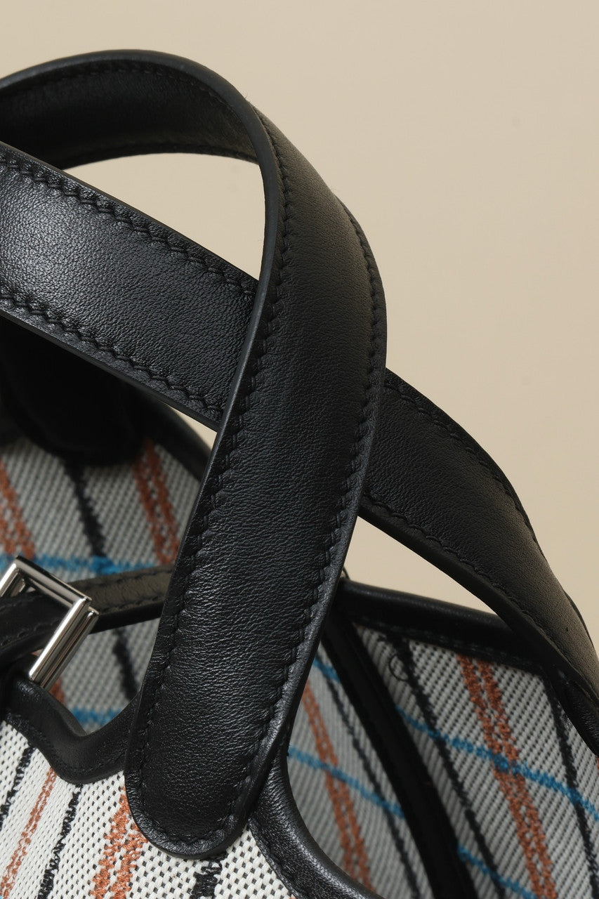 Hermes Picotin Lock 18 bag H canvas and Black Swift calfskin with "Couverture Carre" embroidery