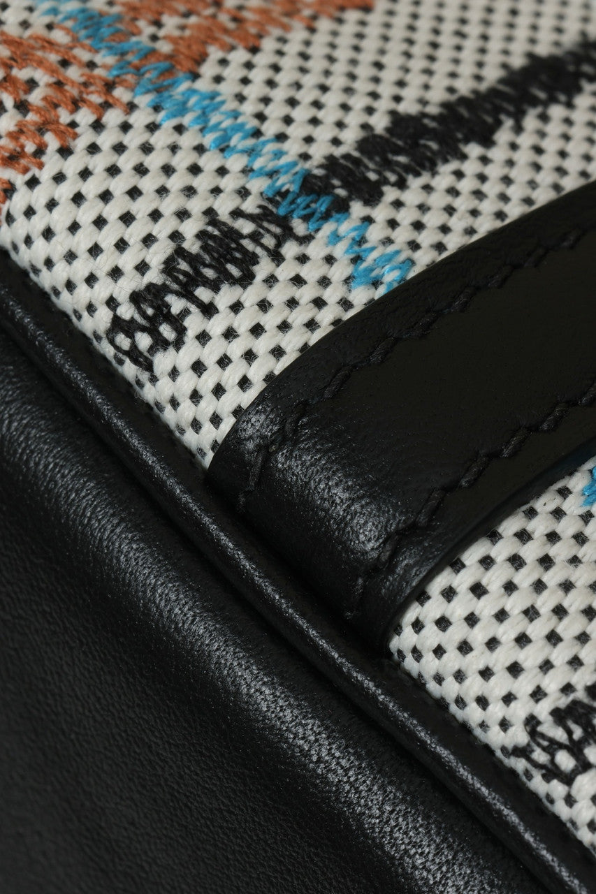Hermes Picotin Lock 18 bag H canvas and Black Swift calfskin with "Couverture Carre" embroidery