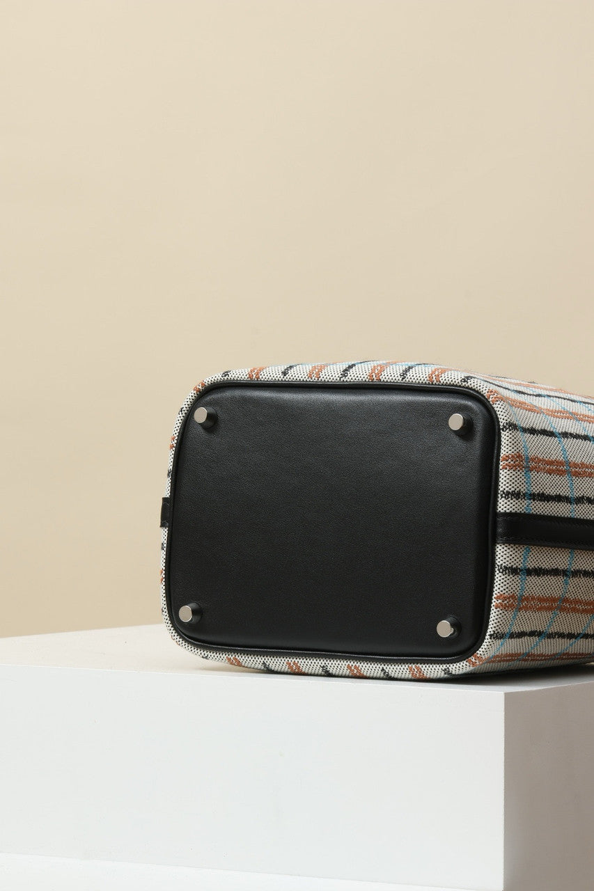Hermes Picotin Lock 18 bag H canvas and Black Swift calfskin with "Couverture Carre" embroidery