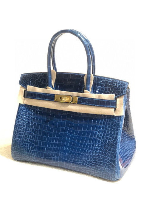 Hermes Blue Saphir Birkin 30 in Porosus  Crocodile with Gold hardware