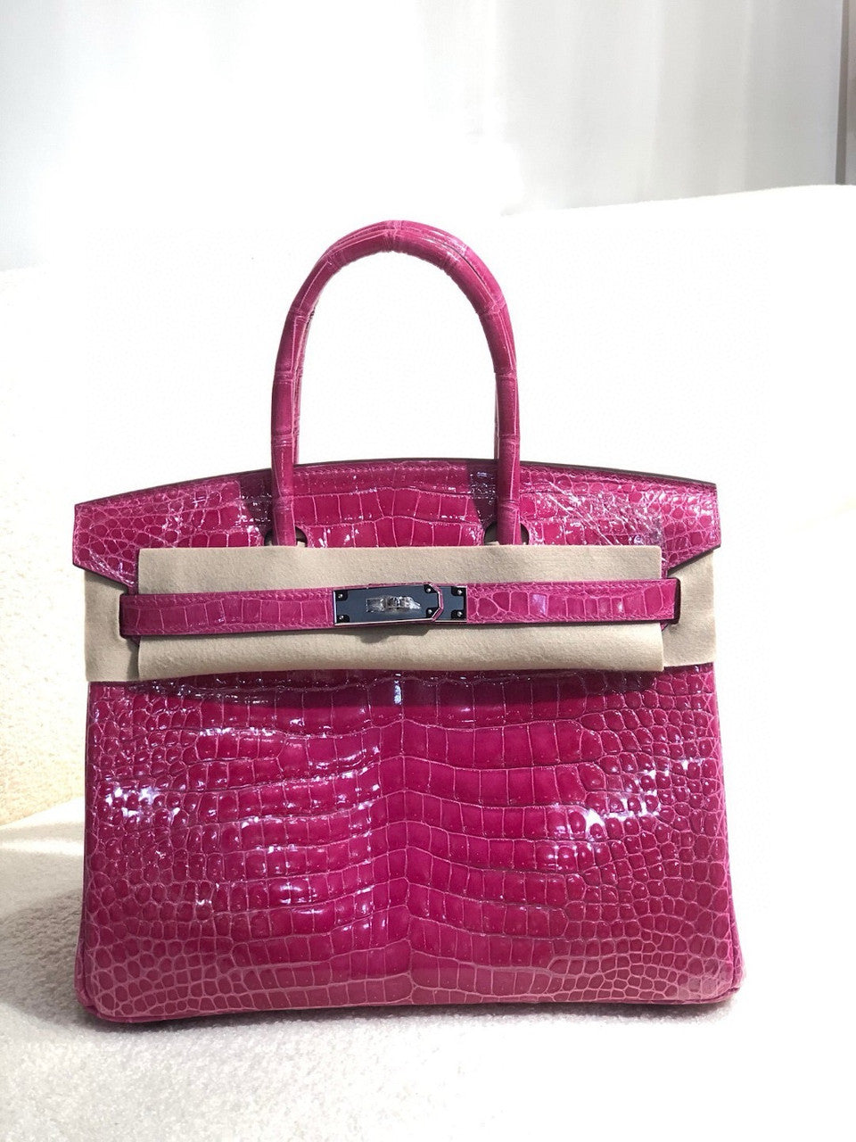 Hermes Rose Scheherazade Birkin 30 in Porosus  Crocodile with Palladium hardware