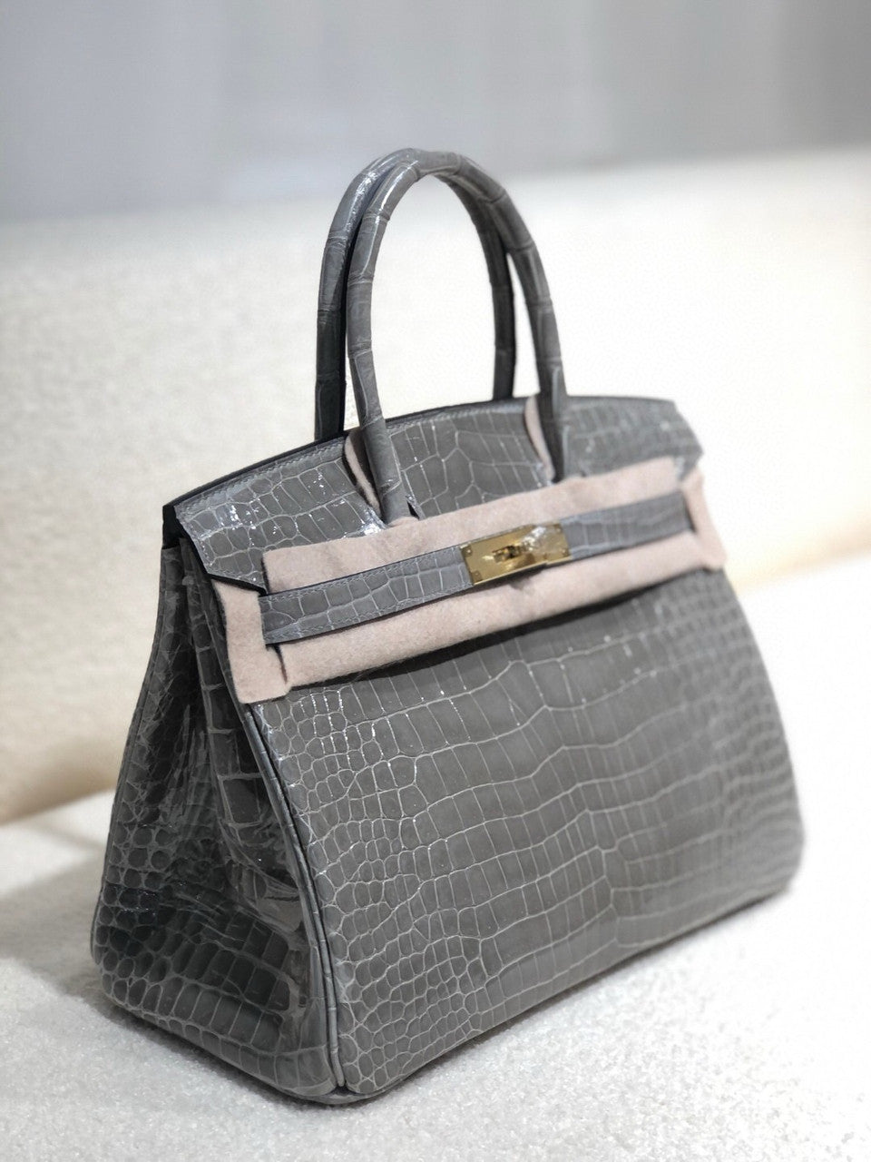 Hermes Gris Paris  Birkin 30 in Porosus  Crocodile with Gold hardware