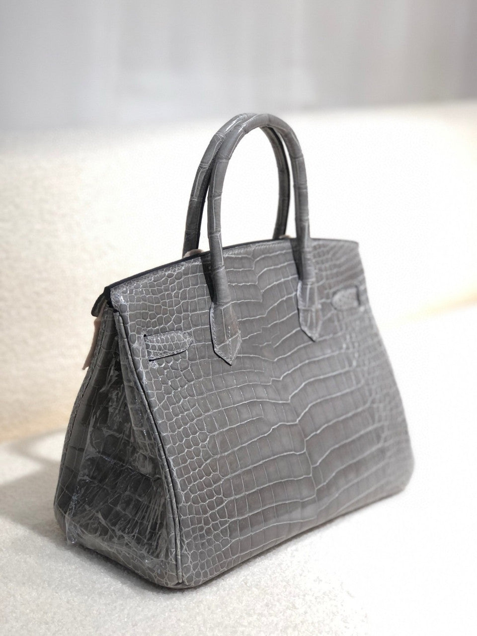 Hermes Gris Paris  Birkin 30 in Porosus  Crocodile with Gold hardware