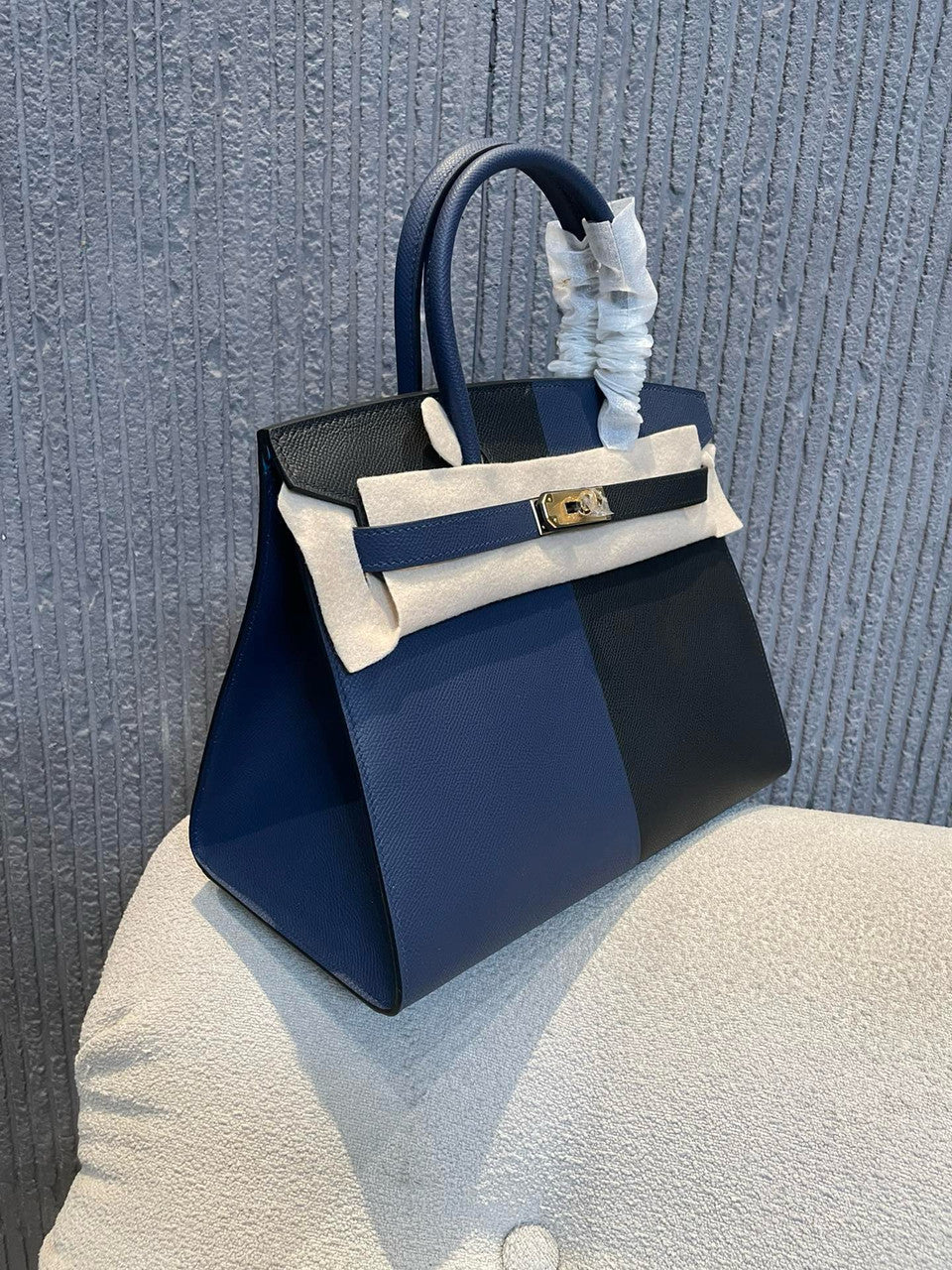 Hermes Tri-Coloured Birkin Sellier 30  Bleu Encre/Bleu Electrique Epsom Hardware Palladium