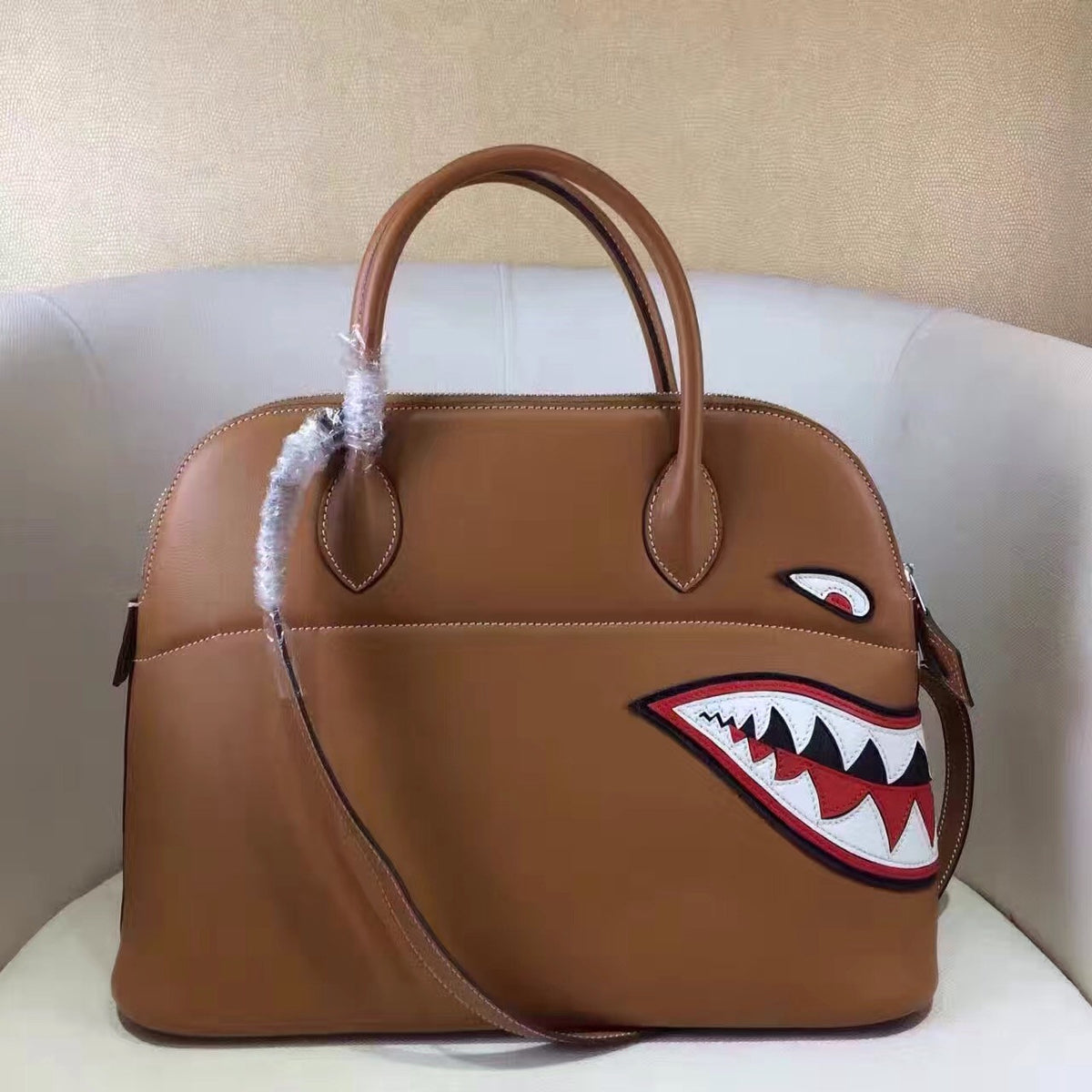 Hermes limited edition Gold Togo Leather Shark Bolide 45 with palladium hardware