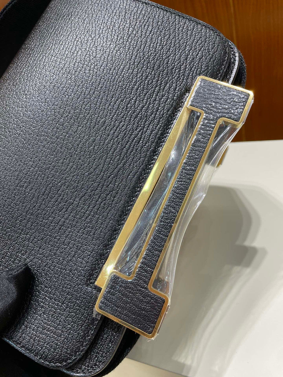 Hermès Geta Black Chevre Palladium Hardware