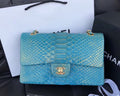 Chanel Classic Handbag with Blue Python & Gold Metal