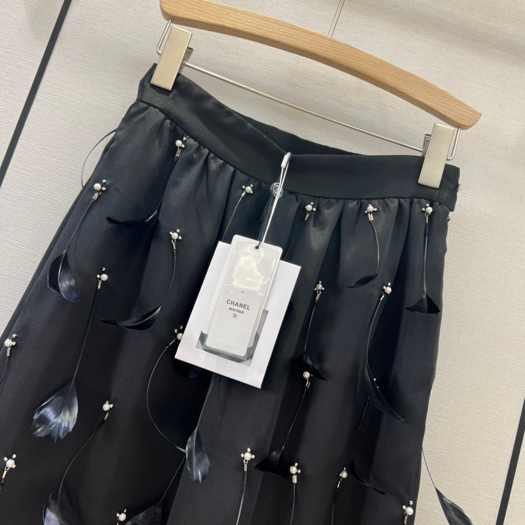 Chanel Limited Edition Swarovski Crystal Feather Long Skirt