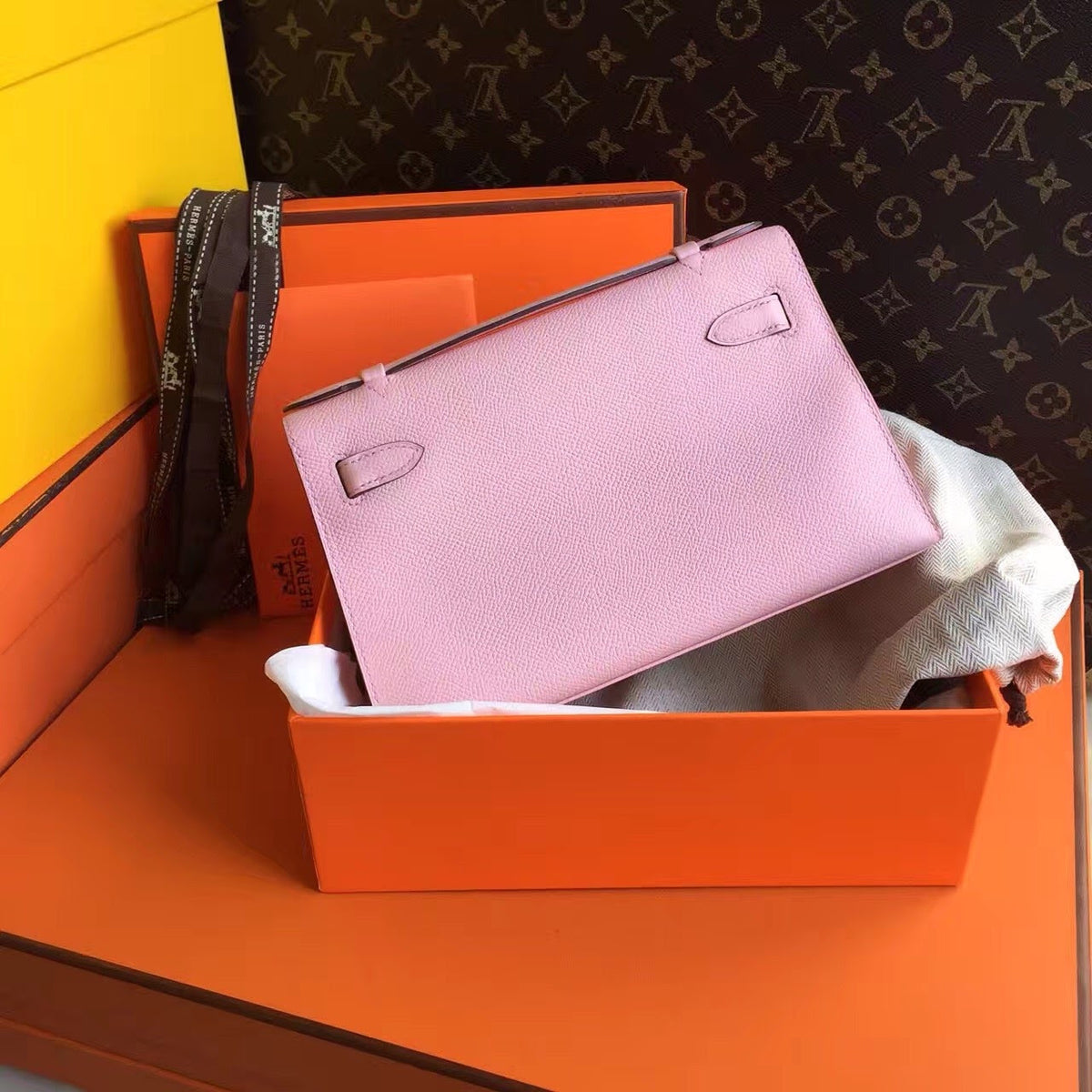 Hermès P1 Sakura Pink Mini Kelly Pochette Epsom Leather Palladium Hardware