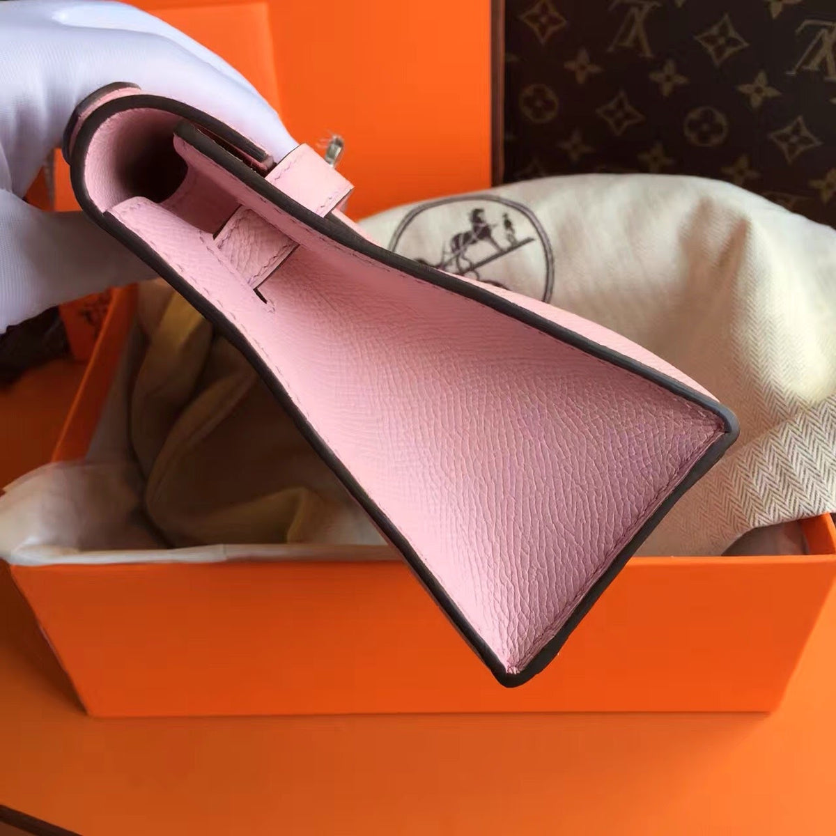 Hermès P1 Sakura Pink Mini Kelly Pochette Epsom Leather Palladium Hardware
